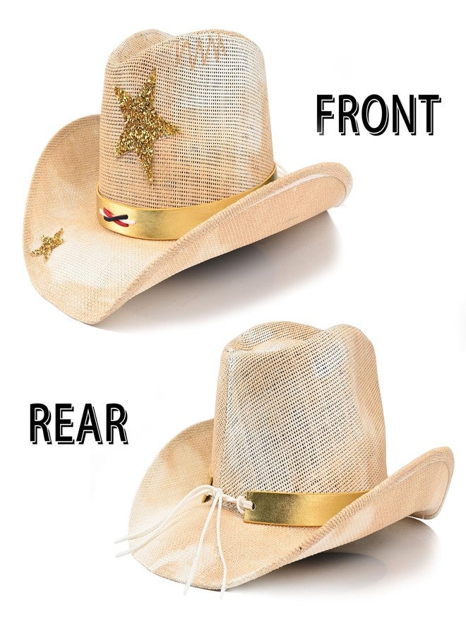Foeran Cowboy Hat with Men's Women's Western Cowgirl Straw Hats,American Style Gold Glitter Star Braided Headband - Image 4